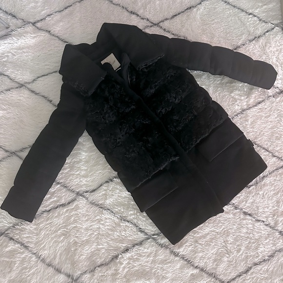 Moncler wool coat with lamb fur in front.